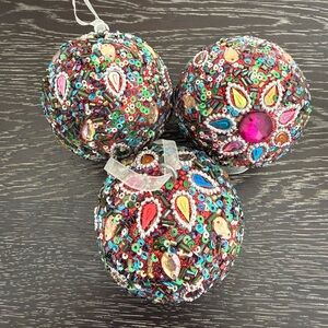 Vintage Handmade Sequin Beaded Christmas Ornaments Ball Lot of 3
